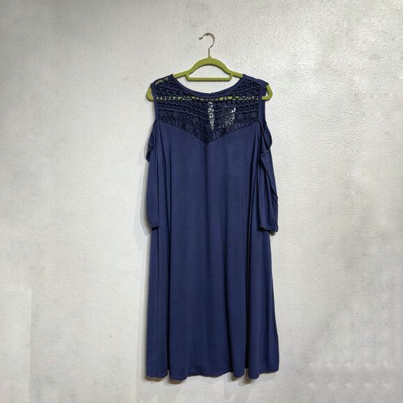 Lane Bryant Blue Crochet Neck Cold Shoulder Midi Shift Dress Sz 14/16 NWT - Picture 2 of 13